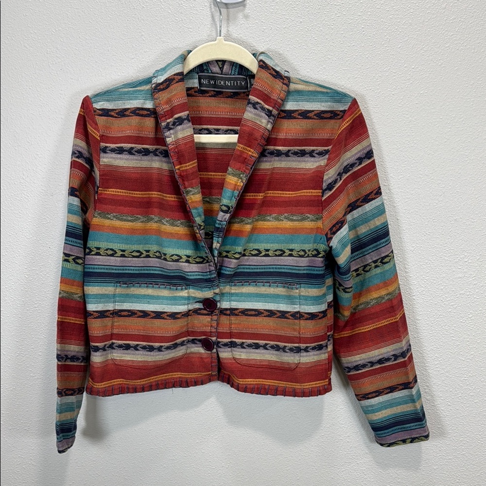 New Identity Vibrant Red and Orange Striped Blazer‎ Aztec western